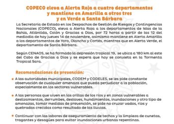 COPECO eleva a Alerta roja el departamento de Islas de la Bahía vigente por 72 horas