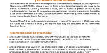 COPECO eleva a Alerta roja el departamento de Islas de la Bahía vigente por 72 horas