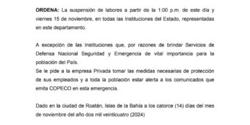 GOBIERNO SUSPENDE LABORES EN I.B. POR PASO DE TORMENTA SARA