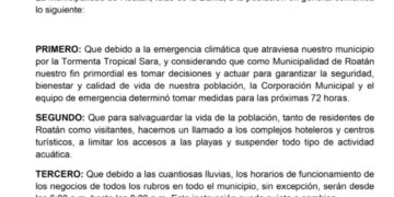 ALCALDIA DE ROATAN EMITE MEDIDAS TRAS PASO DE ´´SARA´´